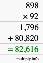 How to calculate 898 times 92 using long multiplication