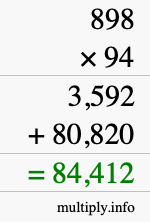 How to calculate 898 times 94 using long multiplication