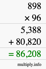 How to calculate 898 times 96 using long multiplication