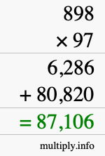 How to calculate 898 times 97 using long multiplication