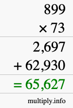 How to calculate 899 times 73 using long multiplication