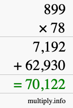 How to calculate 899 times 78 using long multiplication