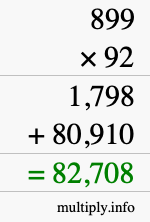How to calculate 899 times 92 using long multiplication