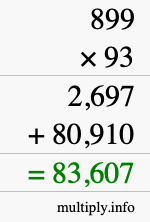 How to calculate 899 times 93 using long multiplication