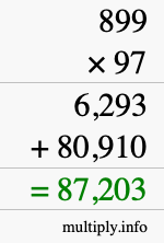 How to calculate 899 times 97 using long multiplication