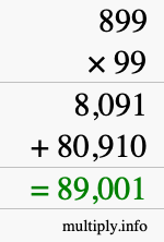 How to calculate 899 times 99 using long multiplication