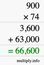 How to calculate 900 times 74 using long multiplication