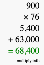 How to calculate 900 times 76 using long multiplication