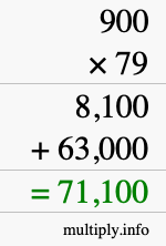 How to calculate 900 times 79 using long multiplication