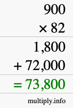 How to calculate 900 times 82 using long multiplication
