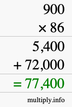 How to calculate 900 times 86 using long multiplication
