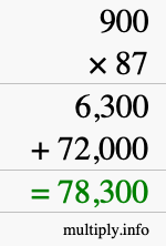 How to calculate 900 times 87 using long multiplication