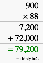 How to calculate 900 times 88 using long multiplication