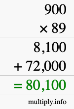 How to calculate 900 times 89 using long multiplication