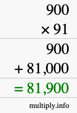How to calculate 900 times 91 using long multiplication