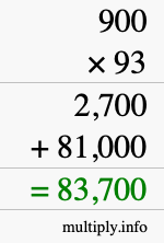 How to calculate 900 times 93 using long multiplication
