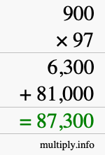 How to calculate 900 times 97 using long multiplication
