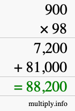 How to calculate 900 times 98 using long multiplication