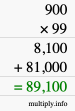How to calculate 900 times 99 using long multiplication