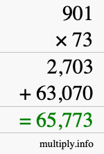 How to calculate 901 times 73 using long multiplication