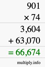 How to calculate 901 times 74 using long multiplication