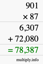 How to calculate 901 times 87 using long multiplication