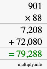 How to calculate 901 times 88 using long multiplication