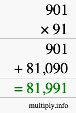 How to calculate 901 times 91 using long multiplication
