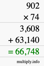 How to calculate 902 times 74 using long multiplication