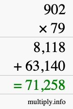How to calculate 902 times 79 using long multiplication