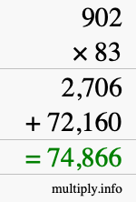 How to calculate 902 times 83 using long multiplication