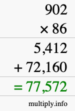 How to calculate 902 times 86 using long multiplication