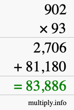 How to calculate 902 times 93 using long multiplication