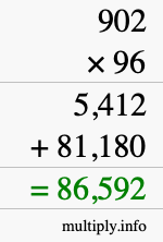 How to calculate 902 times 96 using long multiplication