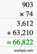 How to calculate 903 times 74 using long multiplication