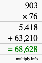 How to calculate 903 times 76 using long multiplication