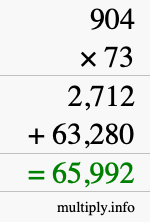 How to calculate 904 times 73 using long multiplication
