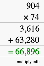 How to calculate 904 times 74 using long multiplication