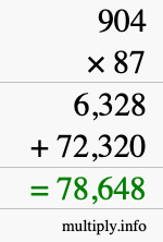 How to calculate 904 times 87 using long multiplication