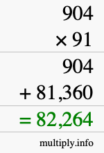 How to calculate 904 times 91 using long multiplication