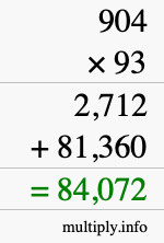 How to calculate 904 times 93 using long multiplication