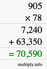How to calculate 905 times 78 using long multiplication