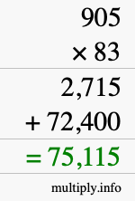 How to calculate 905 times 83 using long multiplication