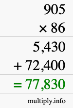 How to calculate 905 times 86 using long multiplication