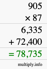 How to calculate 905 times 87 using long multiplication