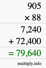 How to calculate 905 times 88 using long multiplication