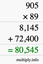 How to calculate 905 times 89 using long multiplication