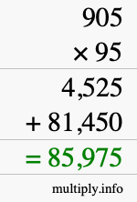 How to calculate 905 times 95 using long multiplication