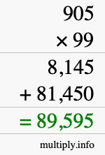 How to calculate 905 times 99 using long multiplication