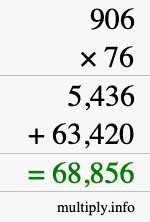 How to calculate 906 times 76 using long multiplication